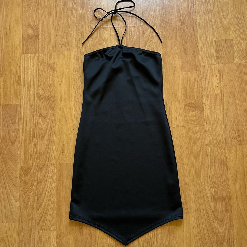 Prettylittlething black halter neck dress